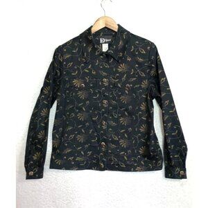 Vintage D Sport Floral Print Black & Gold Button Up Jacket Women's Size 8